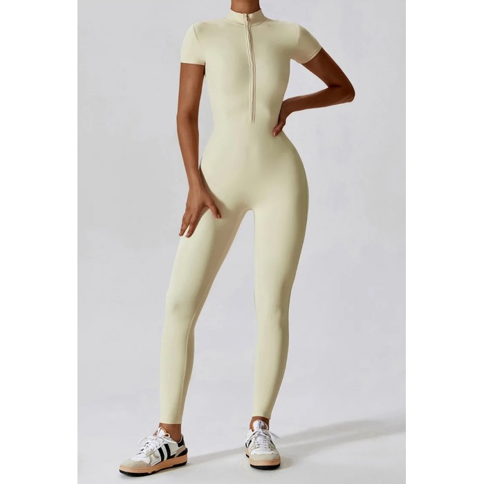 Гладкий комбінізон Leggings Body Crop T-shirt model 31 (Crema)